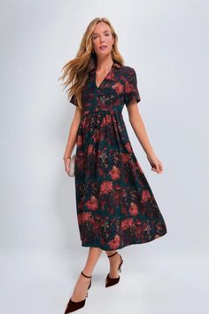 Persimmon Floral Jacquard Adelaide Dress | Tuckernuck Floral Print Short Sleeve Midi Dress For Formal Occasions, Formal Short Sleeve Floral Print Midi Dress, Formal Short Sleeve Floral Midi Dress, Elegant Floral Print Midi Dress With Empire Waist, Formal Floral Print Midi Dress, Formal Floral Print V-neck Dress, Formal V-neck Floral Print Dress, Garden Party V-neck Dresses With Pleated Waist, Formal Floral Dress With V-neck