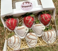 chocolate covered strawberries in a box on the grass