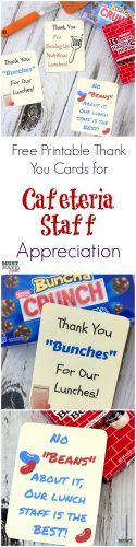 some candy bar wrappers with the words, free printable thank you cards for cafeteria staff appreciation