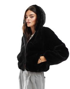 Coats & Jackets by Bershka Layer up Fixed hood Zip fastening Side pockets Long sleeves Regular fit Black Long Sleeve Fleece Jacket With Drawstring Hood, Black Long Sleeve Fur Coat With Zipper, Bershka Leather Jacket, Black Hooded Faux Fur Outerwear, Fur Hooded Jacket, Ambiance Outerwear Black Faux Fur, Faux Fur Hooded Jacket, Fur Sweater, Spring Floral Dress