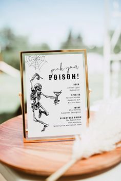 Pick Your Poison Sign Halloween Bar Menu Template Spooky - Etsy Halloween Bar Menu Ideas, Skeleton Bridal Shower Ideas, Witchy Wedding Signs, Spooky Bridal Shower Decorations, Pick Your Poison Bar, Halloween Cocktail Menu Design, Halloween Rehearsal Dinner, Halloween Menu Template, Halloween Bar Setup