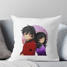 two anime characters sitting next to each other on a couch