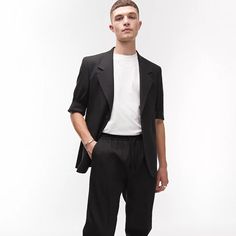 Topman Short Sleeve Suit Blazer In Black New With Tags Color Black Size 40r Measurements Pit To Pit 20” Length 30” Black Business Sets With Pockets, Black Semi-formal Pantsuit With Suit Collar, Black Semi-formal Pantsuit, Classic Black Pantsuit With Pockets, Black Tuxedo Style Semi-formal Pantsuit, Black Short Sleeve Workwear Sets, Black Short Sleeve Sets For Workwear, Black Tailored Notch Lapel Pantsuit, Black Tuxedo Style Business Casual Pantsuit