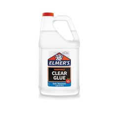 a gallon of cleaner's clear glue sits on a white surface with an orange top