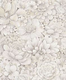 a large group of white flowers on a gray wallpaper background that has been drawn with pastel pencils