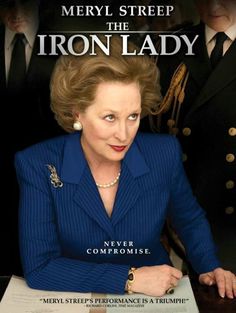 the iron lady movie poster with meryl streep in blue suit sitting at desk