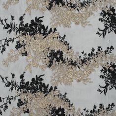 Black and Metallic Gold Corded Floral Embroidered Mesh with Sequins Stretch Lace Fabric, Embroidered Roses, Bridal Lace Fabric, Mood Fabrics, Black And Beige, Kimono Fabric, Gold Lace, Embroidery Techniques, Gold Floral