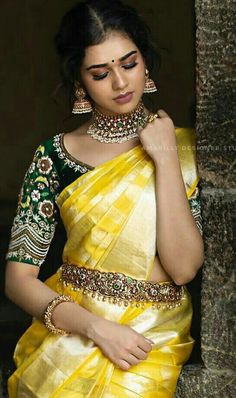 Keep Me Stylish, Bridal Sarees South Indian, Wedding Saree Blouse Designs, Wedding Blouse Designs, Indian Saree Blouses Designs, Silk Saree Blouse Designs, Saree Blouse Patterns, Half Saree Designs, Yellow Saree