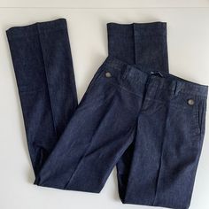 Gap Denim Slacks. Size 2 Long, 84% Cotton - 16% Elasterell. 35” Inseam. Dark Wash And Professional Enough For Work. Jeans Are A Great Option For Business Casual. Flat Front With Slanted Side Hip Pockets And Button Detail. Zip Front Closure With Hook And Inner Button. Brand New Without Tags. Classic Medium Wash Fitted Pants, Fitted Classic Medium Wash Pants, Classic Fitted Medium Wash Pants, Gap Dark Wash Wide Leg Bottoms, Chic High Rise Gap Bottoms, Gap Wide Leg Medium Wash Bottoms, Gap Wide Leg Bottoms In Medium Wash, Gap Wide Leg Denim Bottoms, Gap Wide Leg Jeans With Pockets