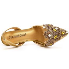 Details: Style: simple Embellishment: Rhinestone Heels Type: Stiletto Heel height: 7.5cm Closure Type: Slingback Toe: Pointed Toe Upper Material: PU Leather Sole Material: PVC Lining Material: PU Leather Formal Rhinestone Sandals With Pointed Toe, Gold Pointed Toe Sandals For Wedding, Gold Pointed Toe Sandals With Rhinestones, Gold Rhinestone Pointed Toe Sandals, Glamorous Embellished Gold Slingback Pumps, Glamorous Gold Embellished Slingback Pumps, Gold High Heel Slingback Pumps For Gala, Embellished High Heel Slingback Pumps For Prom, Elegant Gold Slingback Pumps With 4-inch Heel