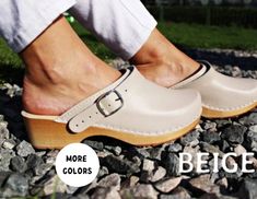 NEW CALF LEATHER CLOGS WITH  ORTHOPEDIC SOLE  MADE FROM NATURAL CALF LEATHER AND NATURAL ALDER WOOD ♥ COLORS AVAILABLE : BLACK, WHITE, BROWN, BEIGE, RED, PURPLE, BLUE, MINT, NAVY, YELLOW, GREY, PINK and more Height heel: 1,77 inch/ 4,5 cm Feet is only in contact with the wood and natural leather which is pleasant to the touch and giving comfort feeling.These clogs are also breathable. Made as orthopedic and preventive shoes for hours of walking The feet has does not allergic reaction and does no Beige Mules, Clogs Women, Swedish Clogs, Wooden Sandals, Clogs And Mules, Clog Boots, Wooden Clogs, Clog Heels, Clog Sandals