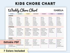 the kids's chore chart is shown in pink and yellow