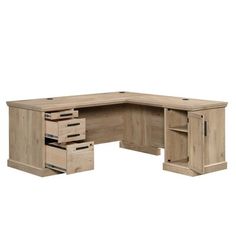 an l - shaped desk with drawers on each side