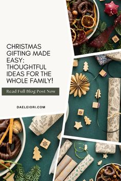 christmas gifts are laid out on a table with the words, christmas gift made from thoughtful ideas for the whole family