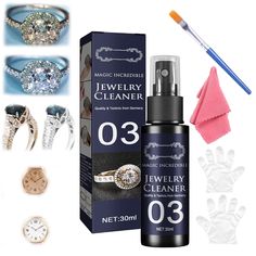 an assortment of jewelry cleaning products and accessories