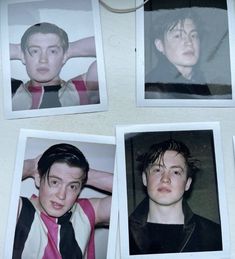 four polaroid photos of young men with different hair styles