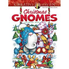 the christmas gnomes coloring book is in front of a red and white background with candy cane