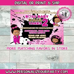 Paw Patrol Party Invitations, Boss Baby Girl, Baby Party Favors, Boy Party Invitations, Boss Birthday, Girls Party Favors, Purple Party