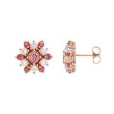 Passion Pink Cluster Earrings Gemstones: Passion Pink Topaz, Baby Pink Topaz, Cabochon Ethiopian Opal Length: 13.6mm (0.54 inches) Width: 12mm (0.47 inches) Available Metals: 14KY, 14KR, 14KW, Platinum Closure: Friction (Push) Back Sold as pair. If in-stock, this item will ship within 1-5 business days. However, if out-of-stock, this item will be made to order. Please allow up to 3 weeks for item to ship. For rush order requests and in-stock availability inquiries, please message shop directly. Pink Multi-stone Earrings In Fine Jewelry Style, Pink Multi-stone Earrings Fine Jewelry, Pink Gemstone Earrings In Flower Shape, Pink Gemstone Earrings With Flower Shape, Pink Gemstone Flower-shaped Earrings, Pink Multi-stone Earrings For Anniversary, Pink Multi-stone Earrings For Gift, Pink Multi-stone Round Earrings, Glen Cove