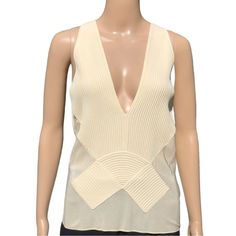 Giorgio Armani Nwt Ivory Knit And Sheer Top Sz 12 #010 Elegant Fitted Beige Knit Top, Elegant Beige Knit Top, Elegant White Knitted Top, Elegant Beige Knitted Top, Elegant Cream Knitted Top, Elegant White Knit Top, Elegant Beige Pointelle Knit Top, Elegant Cream Knit Top, Elegant Cream Textured Knit Top