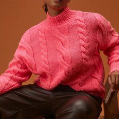 Size Xxs Petite Pit To Pit Measures 20 In Length Measures 20.5 In Cowl Neck Neon Pink New With Tags! Hot Pink Turtleneck, Knit Sweater Pink, Pink Turtleneck, Pink Turtleneck Sweater, Turtleneck Tunic Sweater, Waffle Sweater, Oversized Turtleneck Sweater, Boxy Sweater, Plaid Sweater