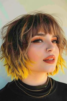 Shaggy Bob Haircut, Choppy Bob Hairstyles, Edgy Short Hair, Funky Hairstyles, Edgy Hair, Short Hair Color, Yellow Hair, Rock Punk, Hair Inspiration Color