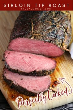 the meat is sliced up and ready to be served on the cutting board for consumption