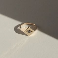 Starburst Signet Ring – Futaba Hayashi Diy Signet Ring, Signet Ring Shapes, Boujee Jewelry, Mens Signet Ring, Pinky Signet Ring, The Dark Night, Rhombus Shape, Jewelry Staples, Signet Ring Men