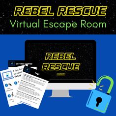 a computer screen with the words rebel rescue on it and a padlock next to it