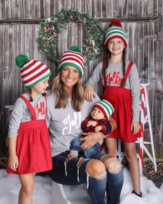 "I hand crocheted this fun red, white, and green Christmas pom pom beanie to fit babies, toddlers, kids, girls, boys, and women. It's a cute hospital hat, adorable photography prop for newborn photo shoots, darling baby shower gift, and festive accessory family pictures, holiday cards, and parties. It features a giant pom pom, coordinating stripes, and a ribbed band. Each fluffy pom pom is 12\" around (the size of a softball). SIZES: Newborn: 12 to 13\" 0 to 3 Month: 13 - 14\" 3 - 6 Month: 14\" Giant Pom Pom, 4 Color Combinations, Xmas Photos, Christmas Hats, Holiday Photoshoot, Cute Photography, Newborn Photoshoot, Pom Beanie, Christmas Hat