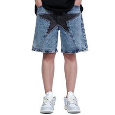 Elevate your street style with our Street Star Denim Shorts. Crafted with high-quality denim, these shorts will add an edge to any outfit. Their comfortable fit and versatile style make them a must-have for the fashion-forward. Make a statement in these exclusive shorts, perfect for the urban fashionista. Features: -90% Cotton -Solid Color -Super Soft Fabric -Star -Regular fit -Street style Cotton Bottoms With Star Print For Streetwear, Trendy Jean Shorts With Star Print For Summer, Trendy Summer Jean Shorts With Star Print, Medium Wash Cotton Bottoms With Star Print, Casual Denim Blue Star Print Bottoms, Casual Denim Blue Bottoms With Star Print, Casual Cotton Bottoms With Star Print, Trendy Relaxed Fit Bottoms With Star Print, Casual Medium Wash Bottoms With Star Print