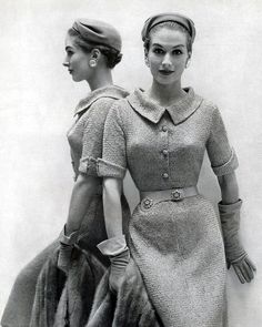 Vogue models (or is it just one?) Ribbon Style, Studded Sweater, Vintage Suit, Fifties Fashion, Rockabilly Style, Design Moda, Ribbon Dress