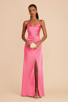 Lydia Matte Satin Dress - Bon Bon PinkLydia Matte Satin Dress - Bon Bon Pink Pale Pink Prom Dress, Cowl Neck Bridesmaid Dress, Pink Satin Prom Dress, Tight Prom Dresses, Prom Dress Inspo, Bridesmaid Dresses Long Chiffon, School Dance Dresses, Prom Inspo, Pink Silk Dress