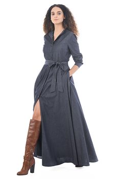 I <3 this Cotton chambray maxi shirtdress from eShakti Elegant Floral Dress, Ludwig Mies Van Der Rohe, Chambray Shirt Dress, Van Der Rohe, Mies Van Der Rohe, Maxi Shirt Dress, Dresses Women, Shirtdress, Custom Dresses