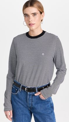 ANINE BING Rylan Tee | Shopbop Classic Long Sleeve Top With Ribbed Neckline, Annie Bing Sweatshirt, Striped Long Sleeve Top With Ribbed Neckline, Anine Bing Tiger Tee, Anine Bing T Shirt, Striped Fine Knit Crew Neck Top, Anine Bing Sport Sweatshirt, Anine Bing Graphic Tee, Annie Bing