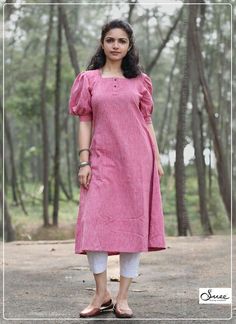 Dailywear Kurti Designs, Puff Sleeves Suit Design Indian, Puff Sleeve Salwar Suit, Cotton Kurthis Models, Square Neck Designs For Suits, Puff Sleeve Kurti Indian, Kurtha Models Latest, Kurthi Models Latest Cotton, Puff Sleeve Kurti