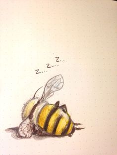 a drawing of a bee laying on its side