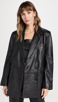 Reformation Veda Leather Dalia Relaxed Blazer | Shopbop Over Size Leather Blazer, Layered Outfits Spring, Relaxed Blazer, Leather Dress Women, Structured Jacket, Matching Sweaters, Layering Outfits, Classic Wardrobe, Fashion People