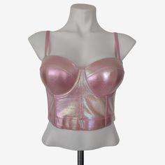 Pink, Holographic Bustier Corset Top. The Straps Are Detachable So It Can Be Worn Strapless. It Has Underwire For Support And The Cups Are Thickly Lined. Multi Row, Back Hook And Eye Closure. Silicone Gripping On The Inside To Help It Stay Put. Fabric - Polyester, Elastane Blend Sizes Available: Xs (2) Bust Size 30.5" S (4) Bust Size 32.5" M (6) Bust Size 34" L (8/10) Bust Size 35.5" Xl (12) Bust Size 37" Choose Sizing According To 'Bust Size'. Ships In 5 - 10 Days. Check Out My Shop For Styles/ Strapless Padded Corset, Fitted Padded Strapless Tube Top, Strapless Padded Fitted Tube Top, Party Sleeveless Corset With Removable Straps, Bandeau Tube Top With Adjustable Straps For Party, Pink Bandeau Corset For Summer, Strapless Tube Top With Removable Bra Pads For Party, Party Fitted Bandeau Bra, Party Bandeau Bra Fitted