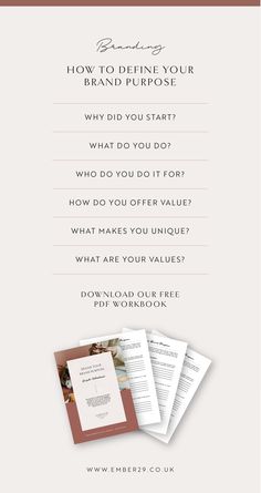 a white and red brochure with the words how to determine your brand purpose