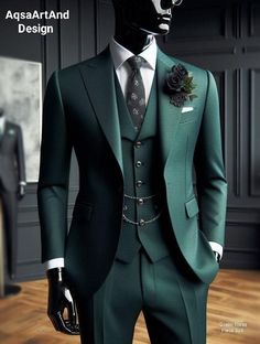 Green Three Piece Suit, Tuxedo For Men Wedding, Mens Suits Style Modern, Three Piece Suit For Men, Suit Tuxedo, Party Wear Dress, Slim Fit Blazer, Dmc 5