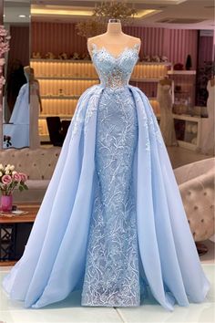 prom dress#prom gown#evening dress#evening gown#formal gown#2 in 1 evening dress#mermaid evening gown#long formal gown#lace prom dresses#evening dress with detachable train#prom gown with pearls#blue prom gown#yczzlybridal Light Blue Prom, Light Blue Prom Dress, Mermaid Prom Dresses Lace, Detachable Skirt, Formal Prom Dress, Prom Dresses Long Lace, Blue Prom Dress, Prom Dresses Sleeveless, Floral Dresses Long