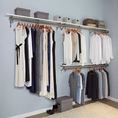 This heavy duty rod is part of a heavy duty hardware system to organize closets with simple and basic hardware for hanging clothes: brackets, rods, flanges and shelves. The heavy duty system is designed to hold more than the standard duty items. Project Source Closet Rod 96-in L x 1.3125-in H Satin Nickel Metal Closet Rod | 27774TNOLG Spare Bedroom Into Walk In Closet, Closet Rod Height, Chrome Shelf Brackets, Spare Room Walk In Closet, Chrome Shelf, Metal Closet, Cheap Closet, Diy Shelf Brackets, Closet Hardware