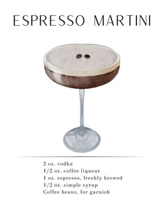 an illustration of a martini glass with the ingredients for it and instructions on how to make it