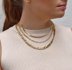 Becca Gold Snake Chain Necklace - Waterproof Jewelry Shiny Necklace, Plating Method, Gold Figaro Chain, Figaro Necklace, Gold Snake Chain, Figaro Chain Necklace, Herringbone Necklace, Snake Chain Necklace, Collar Bone