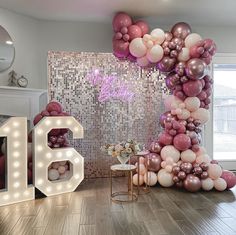 Champagne Pink Sweet 16, Sweet 16 Party Ideas Balloons, Sweet 16 Birthday Party Treats, Glam 21st Birthday Party Ideas, Blush Pink Party Ideas, Backdrop For Sweet 16, Glamorous Sweet 16 Party Ideas, Blush Birthday Party Decorations, Sweet 16 Decorations Centerpieces