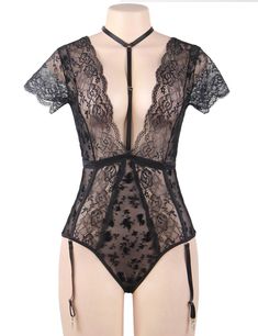 【Product Properties】 1,Material: 95% Polyester + 5% Spandex2,Fabric: Lace and Mesh3,Color: Black, Green4,Including: 1 Teddy with garter 5,Occasion: Perfect choice for Wedding Night, Honeymoon, Valentine's Day, Anniversary, Bedroom, Bathroom or every hot night Women Plus Size Lace Short Sleeve Sexy Bodysuit Women Plus Size Lace Short Sleeve Sexy Bodysuit.Plus Size Teddy is made of high-quality fabric that is soft to the touch and has a beautiful color. The plush velvet and lace fabric combination Fitted Low-cut Bodysuit, Black Backless Bodysuit With Boning, Black Low-cut Lined Bodysuit, Black Low-cut Bodysuit With Lined Body, Fitted Short Sleeve Party Swimwear, Stretch Underwire Bodysuit For Night Out, Black High-cut Lined Bodysuit, Black High Cut Lined Bodysuit, Fitted High-cut Bodysuit With Boning