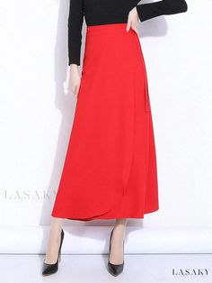 Lasaky - One-Piece Wrap-Around Ankle-Length Skirt with Attached Belt - A Stylish Midi Skirt for Daily Wear Ankle-length Solid Lined Skirt, Solid Ankle-length Lined Skirt, Solid Color Ankle-length Lined Skirt, Full Length Solid Color Spring Skirt, Spring Solid Color Full Length Maxi Skirt, Spring Full Length Solid Color Skirt, Spring Solid Color Full-length Maxi Skirt, Ankle-length Relaxed Skirt For Spring, Spring Ankle-length Relaxed Skirt