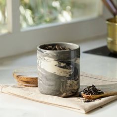 Ceramic-Carbon-Jar-with-Wooden-Lid-Serveware Kitchen Storage Canisters, Chip And Dip Bowl, Sugar Jar, Dessert Fork, Storage Canisters, Ceramic Jars, Handcrafted Ceramics, Serving Set, Mortar And Pestle