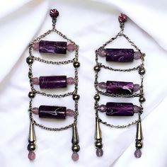 New On Card. Silver Tone Chain Ladder Dangle Earrings With Purple Crystal Lizety Swarovski Element Barrel Stones. Purple Crystal Metal Earrings For Party, Silver Evening Earrings With Dangling Beads, Silver Earrings With Dangling Beads For Evening, Elegant Purple Crystal Earrings With Dangling Beads, Nickel-free Metal Chandelier Earrings For Party, Elegant Metal Crystal Earrings With Dangling Beads, Nickel-free Long Drop Chandelier Earrings For Party, Nickel Free Long Drop Chandelier Earrings For Party, Purple Metal Dangle Chandelier Earrings